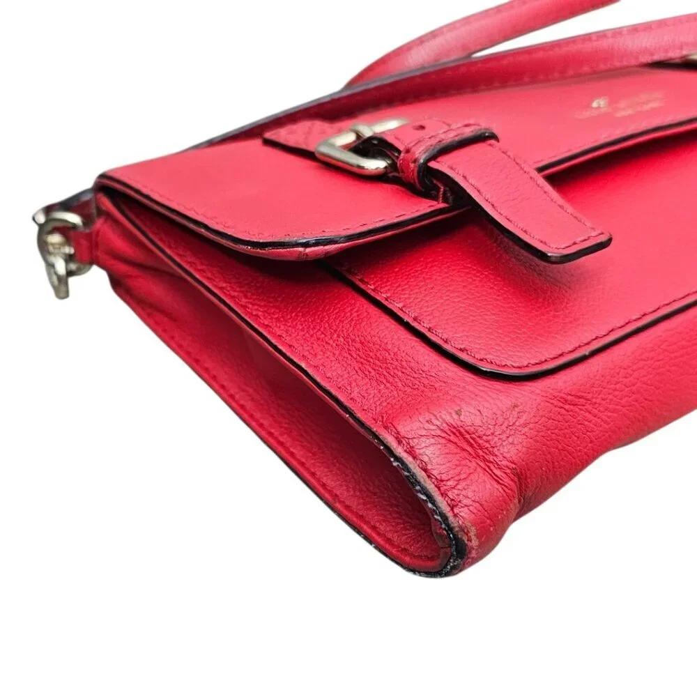 Kate Spade Allen Street Neil Saddle Leather Buckle Flap Red Crossbody Bag COA